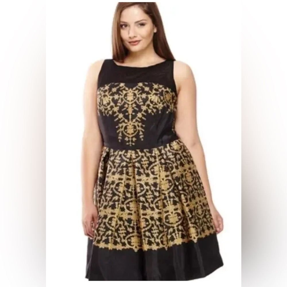 Taylor Black Dress with Gold Jacquard Detail